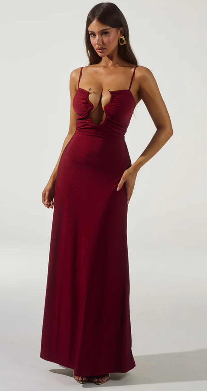 KALENA PLUNGE MAXI DRESS - CHERRY