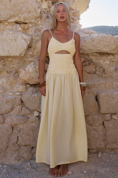 ADORA STRAPPY SHIRRED MAXI DRESS - LEMON