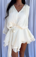 May Ivory Silk Tie Mini Dress