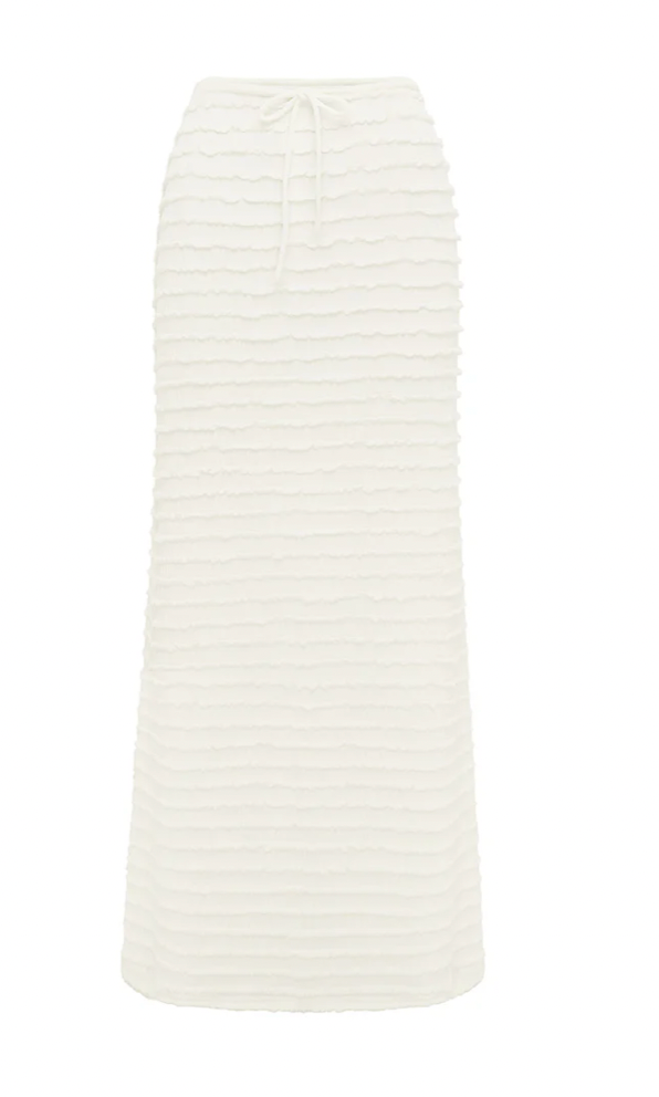 ADALEE RUFFLE TEXTURE MAXI SKIRT - WHITE