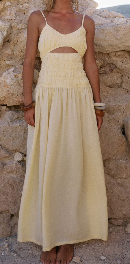 ADORA STRAPPY SHIRRED MAXI DRESS - LEMON