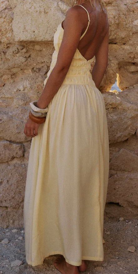 ADORA STRAPPY SHIRRED MAXI DRESS - LEMON