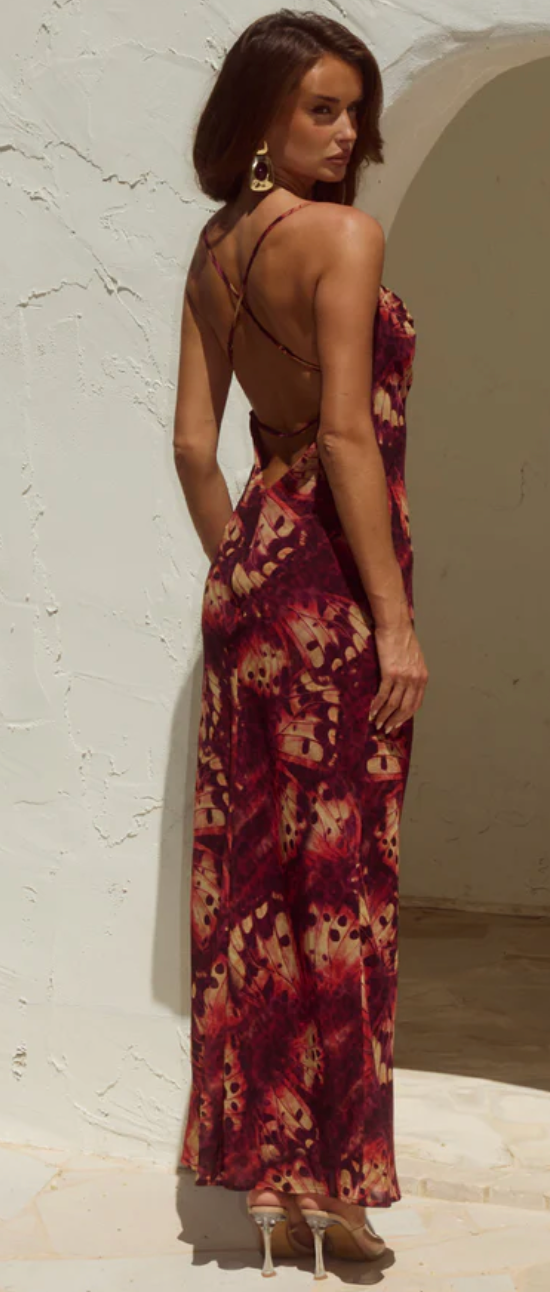 BENITO COWL CROSS BACK MAXI DRESS - ELIANA RED