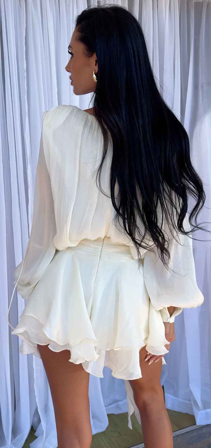 May Ivory Silk Tie Mini Dress