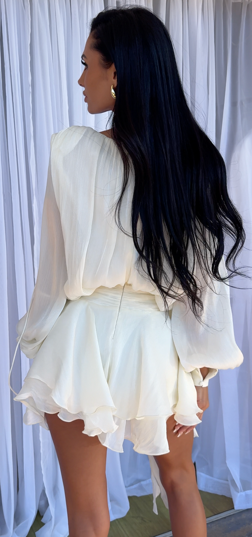May Ivory Silk Tie Mini Dress