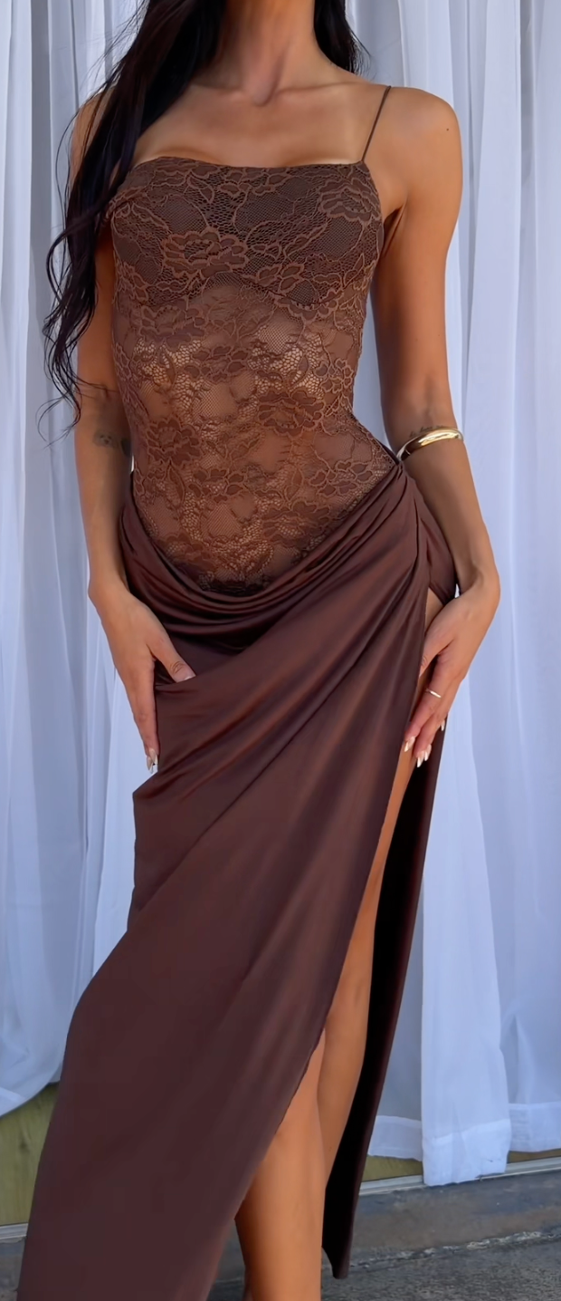 Chocolate Lace Contour Maxi Dress